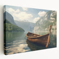 Side view of a rowboat on stretched canvas in muted earth tones, suitable for kitchen wall art.