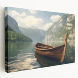 Side view of a rowboat on stretched canvas in muted earth tones, suitable for kitchen wall art.