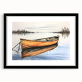 Abstract art print of a colorful rowboat on textured canvas, framed in black, suitable for extra large living room wall art.