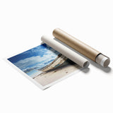 Extra large rolled canvas print featuring a serene rowboat on a calm lake, rendered in soft gray and blue tones.