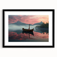 Extra large abstract art print of a colorful rowboat, textured in style, on a black framed canvas.