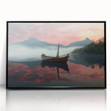 Large abstract wall art depicting a rowboat in muted earth tones, framed acrylic, ideal for modern living room decor.