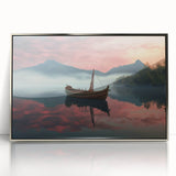 Art Deco style poster depicting a silver rowboat on acrylic, framed, ideal for modern nursery decor.