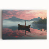 Black and white photo of a rowboat on water, printed on large stretched canvas, ideal for kitchen wall art.