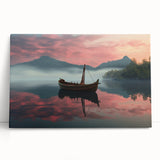 Black and white photo of a rowboat on water, printed on large stretched canvas, ideal for kitchen wall art or bedroom decor.
