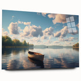 Acrylic print of a rowboat in muted blues and grays, suitable for bedroom or dining room decor.