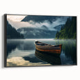 Black and white vintage poster art of a rowboat on water, framed canvas, ideal for bedroom wall decor.