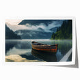 Extra large rolled print of a rowboat on calm waters, in muted blues and grays, ideal for art wall dining room.