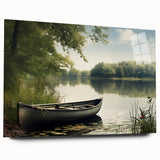Acrylic print of a side-view rowboat in muted earth tones, ideal for bedroom or dining room art.