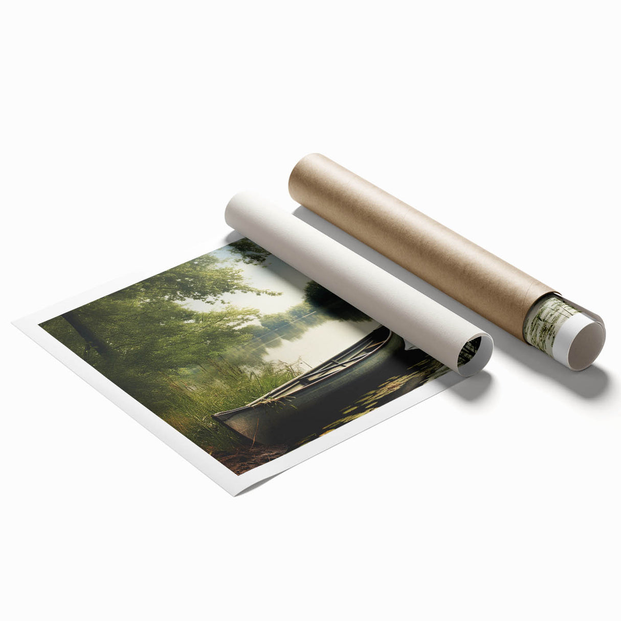Extra large wall art featuring a rowboat on calm waters, printed on rolled canvas, ideal for classy bathroom decor.