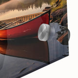 Acrylic print of a mid-century modernist abstract rowboat, in muted blue and gray, ideal for dining room art.