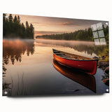Acrylic print of a side view of rowboats in muted blue and gray tones, ideal for dining room decor.