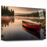Side view of a rowboat depicted in muted blue and gray tones on a large acrylic print.