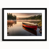Abstract art print featuring a rowboat in vibrant, colorful hues on a textured, extra large canvas.