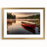 Textured art print of an abstract rowboat in muted blue and gray tones on a framed canvas, ideal for bedroom wall decor.