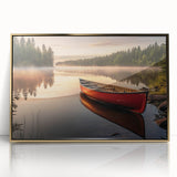 Mid-century modernist art of a rowboat, in gold and blue tones on framed acrylic, ideal for nursery wall decor.