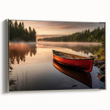 Vintage poster art of a rowboat in colorful hues on a black background, framed canvas, ideal for living room decor.