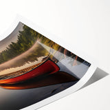 Extra large wall art featuring a rowboat on water, rendered in soft blue tones on rolled canvas.