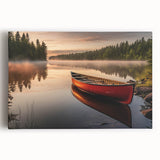 Black and white photo of a rowboat on water, printed on large stretched canvas, suitable for kitchen wall art.