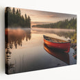 Side view of a rowboat on a stretched canvas in muted earth tones, suitable for kitchen wall art.