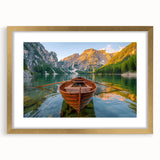 Abstract art print of a rowboat with textured strokes in neutral tones on a framed canvas, ideal for bedroom art.