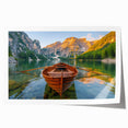Extra large rolled print of a rowboat on calm waters, in muted blue and gray tones, ideal for dining room wall art.