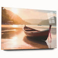 Acrylic print of a side view of a rowboat, in muted blue and gray tones, suitable for bedroom or dining room decor.
