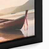 Black wall art featuring a close-up of a rowboat in textured style with colorful art accents on a framed canvas.