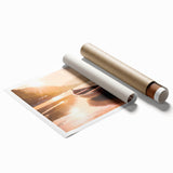 Extra large rolled print of a rowboat on water in muted blue tones, ideal for classy bathroom wall art.