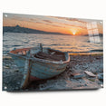 Acrylic print of a side-view rowboat in muted earth tones, ideal for dining room decor.