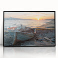 Large abstract wall art depicting a rowboat in muted earth tones on a framed acrylic, ideal for modern living room decor.