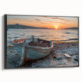 Black and white framed canvas featuring a vintage side-view image of a rowboat, ideal for bedroom wall decor.