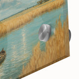 Large abstract wall art featuring a rowboat.