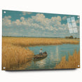 Side view of a rowboat on acrylic glass, in muted earth tones, suitable for bedroom or dining room decor.