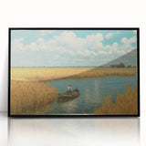 Large abstract wall art of a rowboat in black and white, framed acrylic, ideal for modern living room decor.