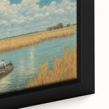 Black wall art on framed canvas featuring a close-up of a colorful, textured rowboat.