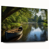 Acrylic print of a side-view rowboat in muted earth tones, suitable for bedroom or dining room decor.