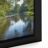 Close-up of a black framed canvas featuring a textured rowboat in vibrant colors, ideal for extra large living room wall art.