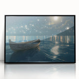 Large abstract wall art featuring a rowboat in muted earth tones on a framed acrylic, ideal for modern living room decor.