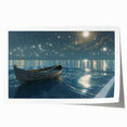 Extra-large rolled print featuring a rowboat on a calm lake, in subdued blue and gray tones.