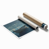 Extra large wall art featuring a rowboat on calm waters, rendered in soft pastel shades on a rolled canvas.