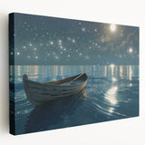 Side view of a rowboat on canvas, depicting muted earth tones, ideal for kitchen wall art.
