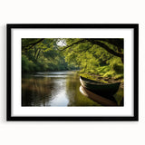 Abstract art print of a rowboat in vibrant colors on a textured, extra large canvas, ideal for living room decor.