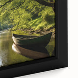 Extra large black wall art featuring a close-up of a colorful, textured rowboat on a framed canvas.