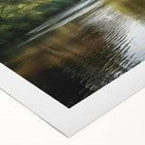 Art deco poster of a rowboat on calm water, muted blue and gray tones on rolled canvas, suitable for dining room wall art.