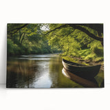 Black and white photo of a rowboat on water, printed on large stretched canvas, ideal for kitchen wall art.