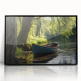 Large abstract wall art of a rowboat in muted blue tones on black acrylic frame, ideal for modern living room decor.