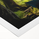 Art deco poster of a rowboat on calm waters, rendered in soft blue and gray tones on rolled canvas.