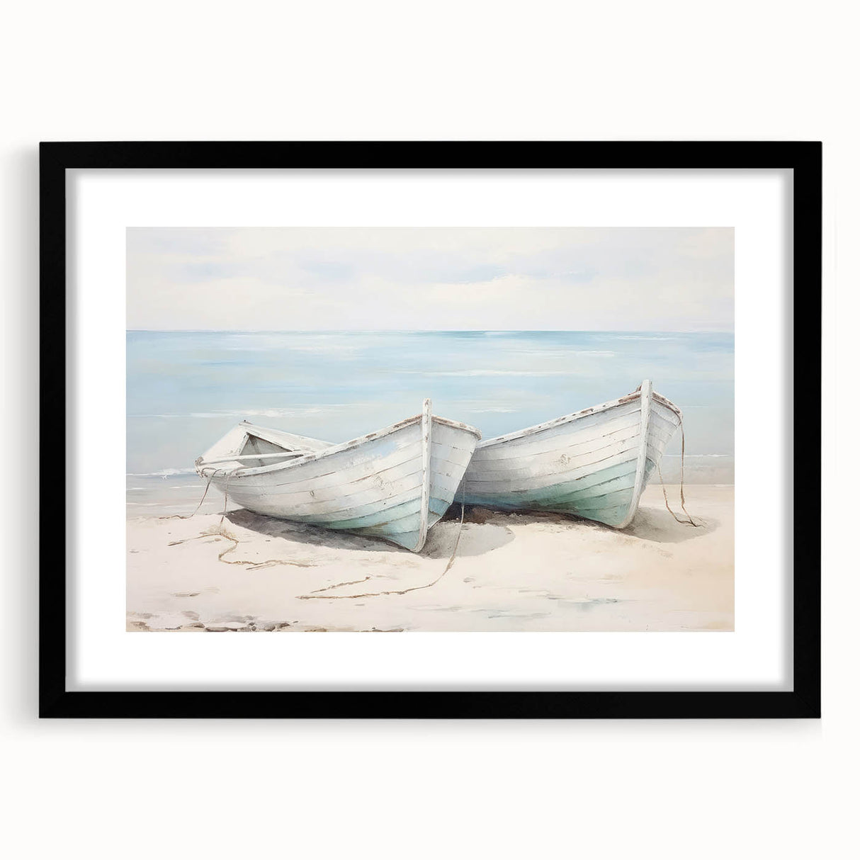 Abstract art print of a colorful rowboat, using vibrant blue and orange hues on a textured, extra large canvas.