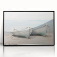 Large abstract wall art featuring a rowboat in muted blue and gray tones on a framed acrylic.